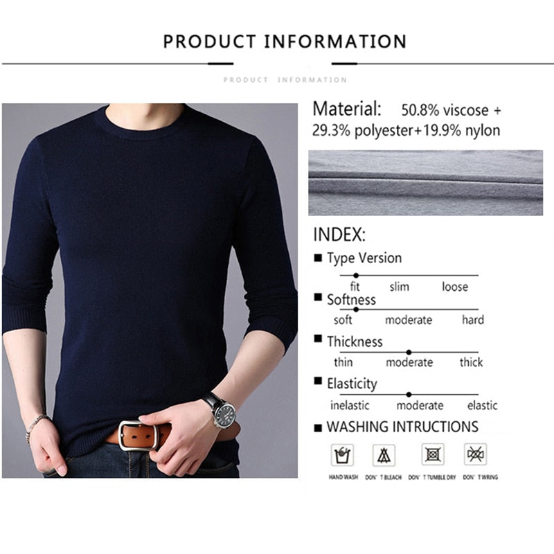 TFETTERS Spring Autumn Knitted Sweater Men Long Sleeve O-Neck Sweater for Man Solid Color Gray Slim Sweaters Oversize M-4XL