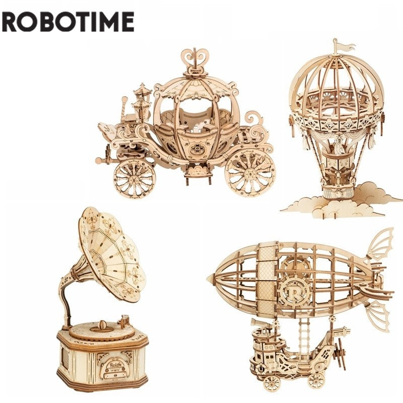 Robotime Neue Ankunft DIY 3D Grammophon Box, Kürbiswagen Holzpuzzlespiel Montage Beliebtes Spielzeug Geschenk für Kinder Erwachsene TG408