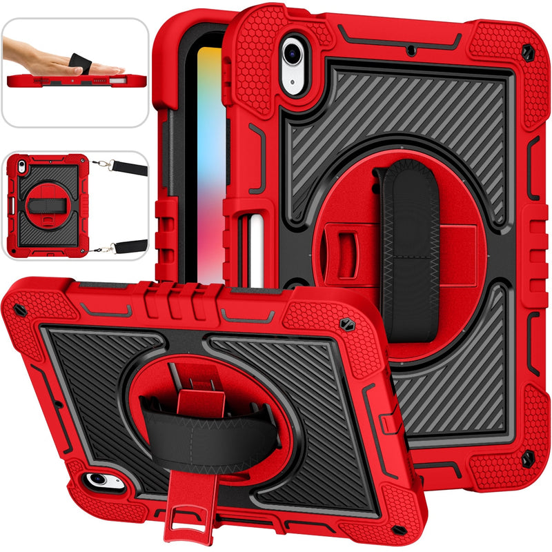 for iPad 10th Generation Case 10.9&quot; 2022, with Pencil Holder/360 Rotation Stand/Hand Strap, Heavy Duty Shockproof Rugged Cover