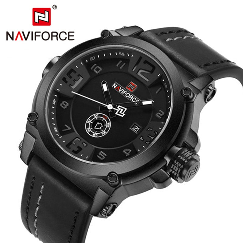 NAVIFORCE Top Luxusmarke Herren Sport Militär Quarzuhr Mann Analog Datum Uhr Lederband Armbanduhr Relogio Masculino