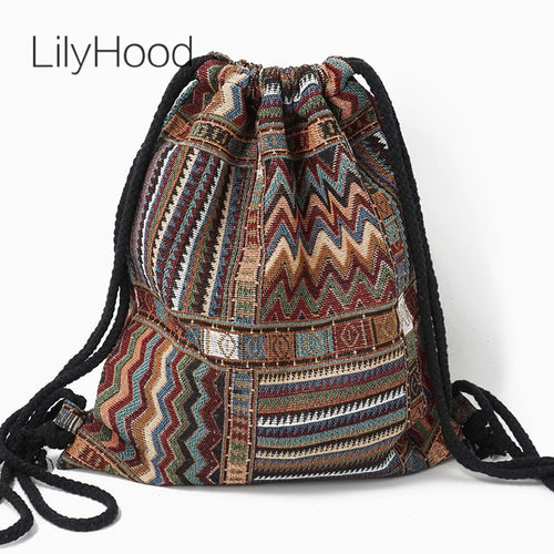 2022 Damen Stoffrucksack Damen Gypsy Bohemian Boho Chic Azteken Ibiza Tribal Ethno Cottage Weicher brauner Kordelzug Rucksack Taschen