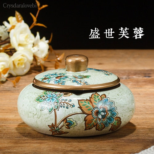 New Style Chinese Retro Ceramic Large with Lid Ashtray Modern Minimalist Creative Luxury Living Room Decoration Coffee Table