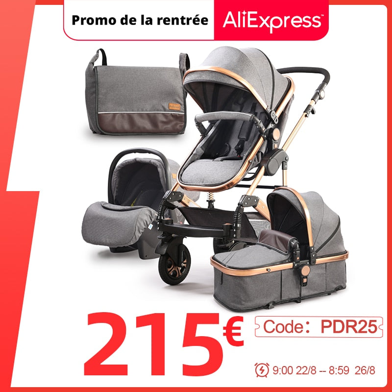 Cochecito de bebé Belecoo, nuevo cochecito de viaje 3 en 1 de lujo, asiento de coche reclinable, cochecito plegable para enviar cubierta de lluvia, bolsa para madre