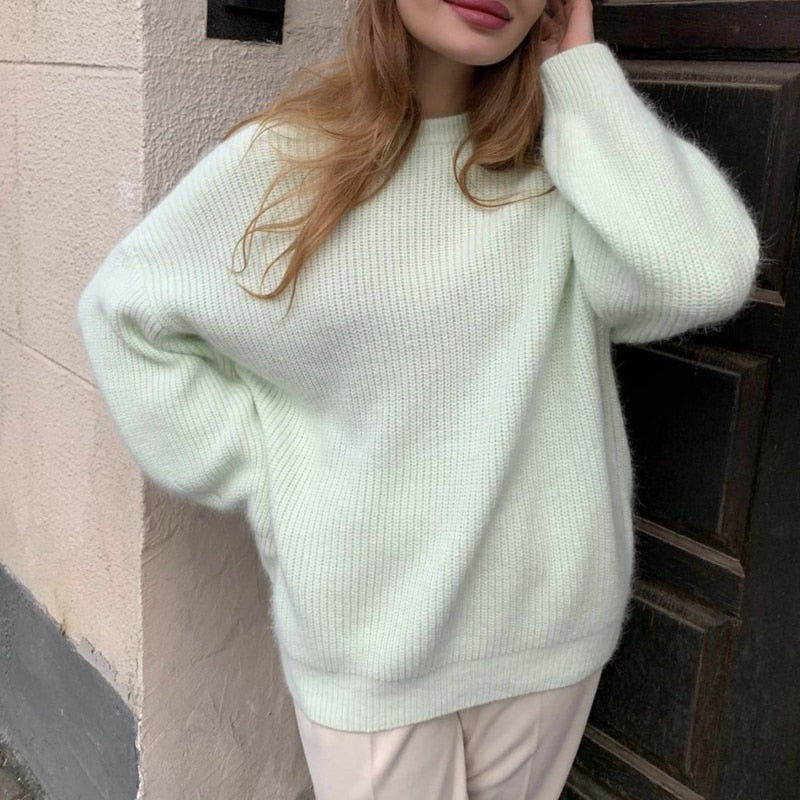 Hirsionsan Soft Loose Knitted Cashmere Sweaters Women 2021 New Winter Loose Solid Female Pullovers Warm Basic Knitwear Jumper