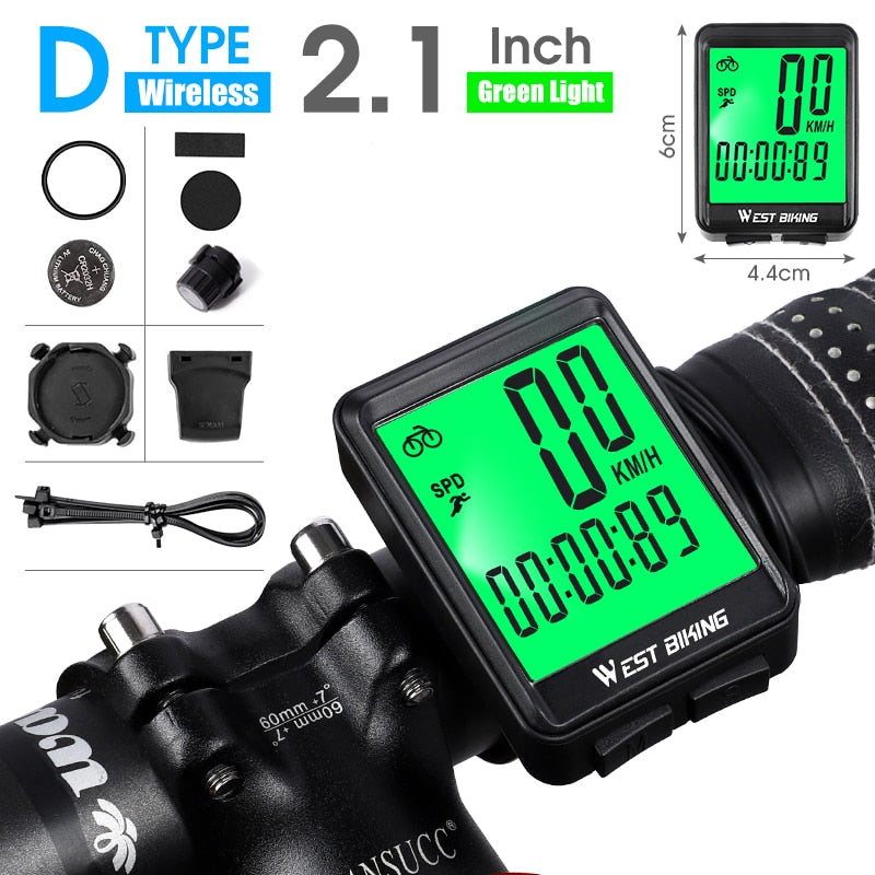 WEST BIKING Cycling Speedometer Digital Large Screen Waterproof LCD Backlight Wireless and Wired Bike Odometer Bicycle Computer