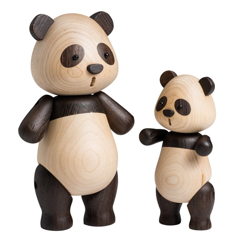 Luxury Wooden Panda Figurines Quality Original Animal Miniature Wood Sculpture Decorative Living Room Ornament Birthday Gift New