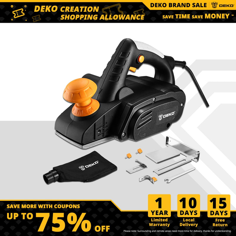 DEKO DKEP900 220V 900W Electric Planer Power Tool Plane Hand Held For Wood Cutting With Accessories