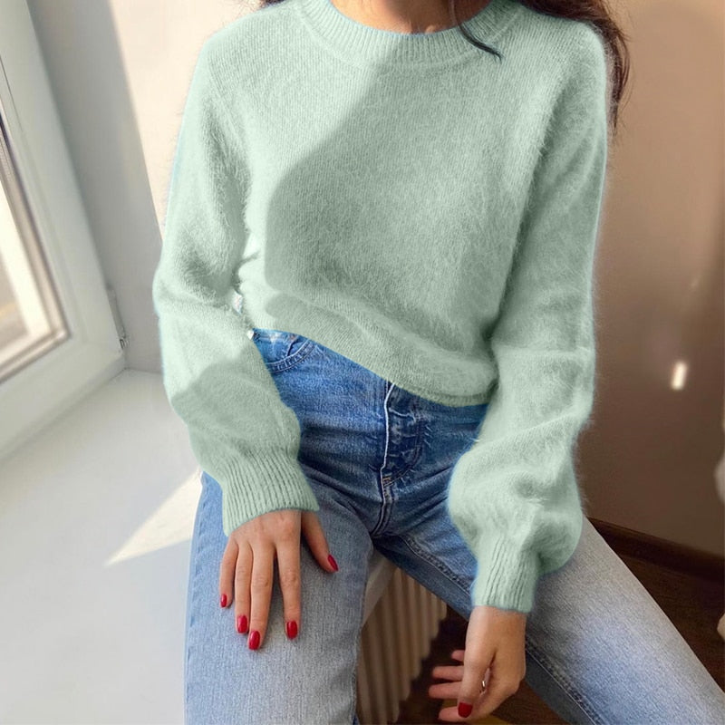 Hirsionsan Soft Loose Knitted Cashmere Sweaters Women 2021 New Winter Loose Solid Female Pullovers Warm Basic Knitwear Jumper