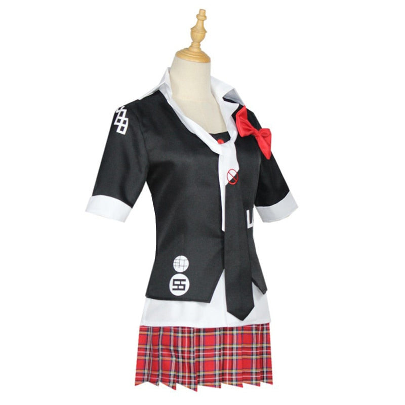 Anime Danganronpa Cosplay Costume Enoshima Junko Uniform Cafe Work Clothes Short Skirt Double Tail Braid Wig