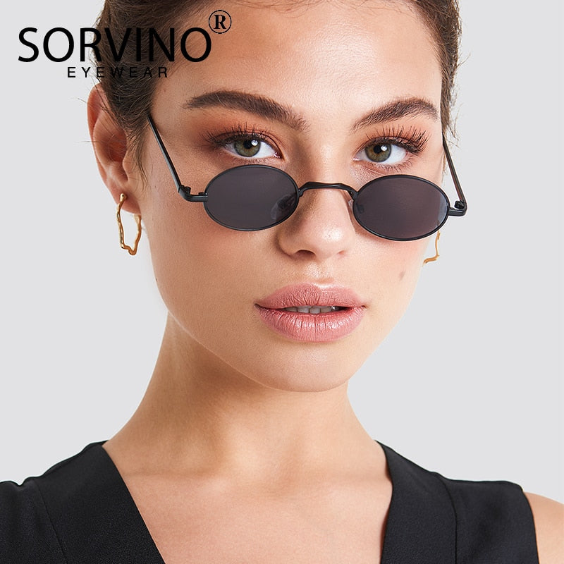 SORVINO Skinny Steampunk Oval Sunglasses 2020 Women Vintage Small Steam Punk Goggles Designer Gold Tiny Sun Glasses Shades SN229