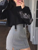 InsGoth Black Crop Top Hoodie Women Sweatshirt Gothic Punk Grunge Dragon Printed Harajuku Loose Sweatshirt Pullover Female Top