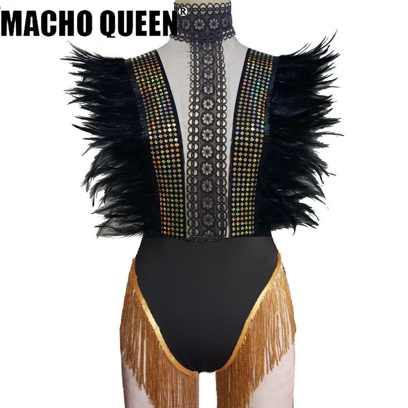 Holographic Summer Burning Man Festival Rave Clothes Gothic Outfits Wear Gear Rainbow Feather Bodysuit Hologram Clothing