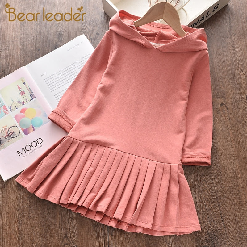 Bear Leader Girls Party Dresses 2022 New Autumn Girls Princess Dress Sashes Denim Mesh Outfits Sweet Kids Spring Clothes Suits