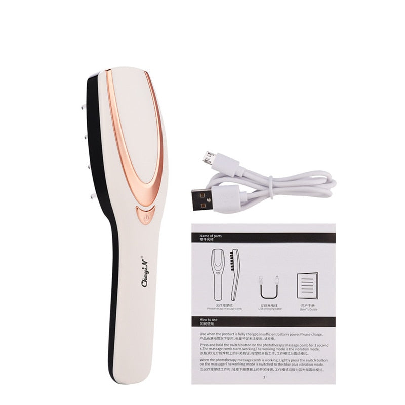 CkeyiN 3 en 1 láser eléctrico inalámbrico rayo infrarrojo masaje peine crecimiento del cabello vibración masajeador Anti pérdida de cabello cepillo para el cuidado de la cabeza