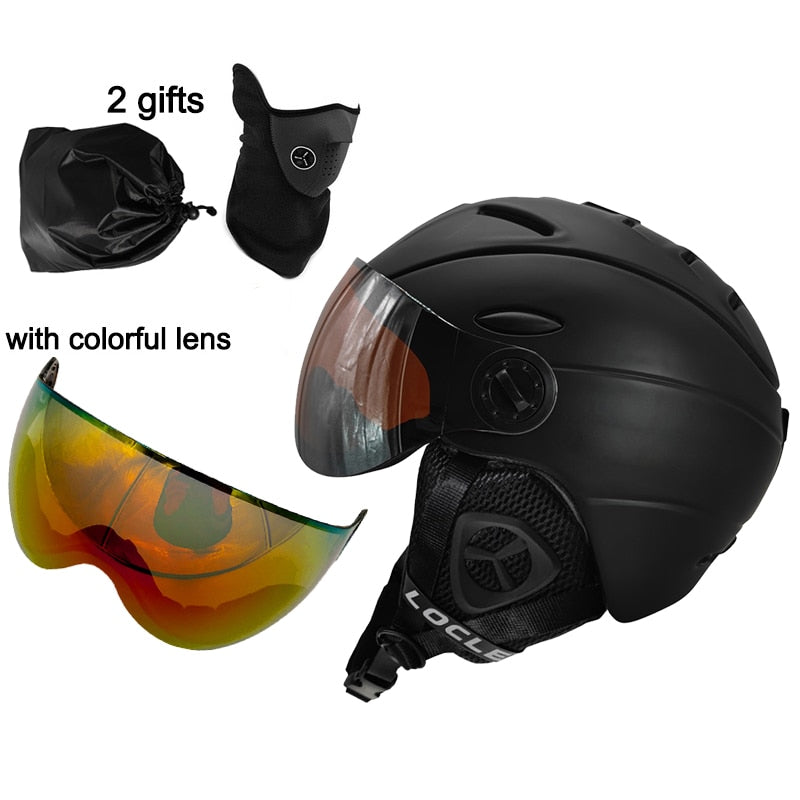 LOCLE CE-Zertifizierung Brille Skihelm In-Mold-Skihelm mit Brille Snowboard-/Skateboardhelm 5 Farben M/L/XL