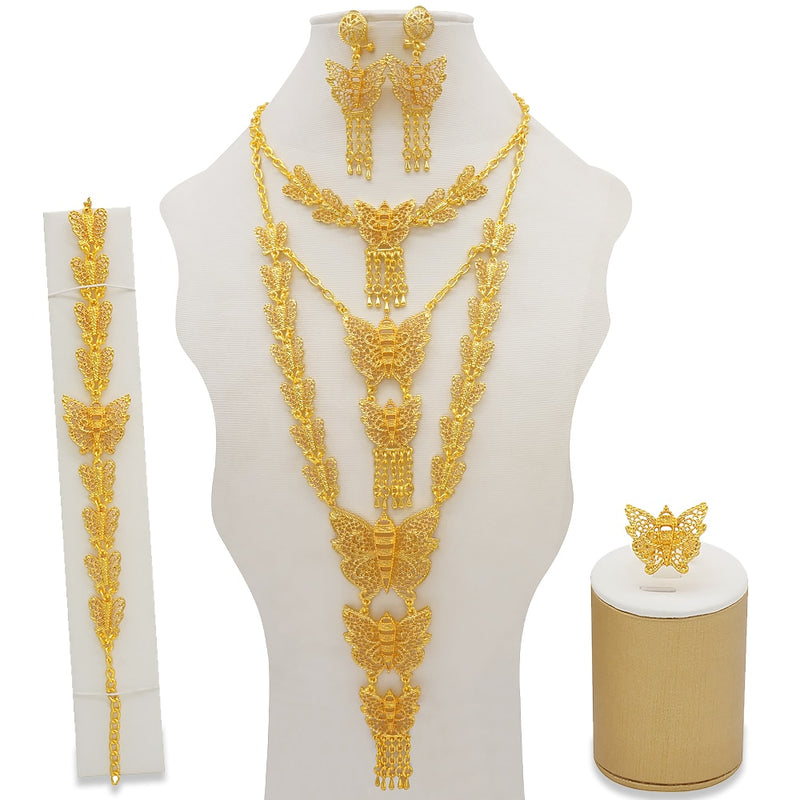 Dubai Schmuck Sets Gold Farbe Halskette &amp; Ohrring Set für Frauen Afrikaner Frankreich Hochzeit Schmuck Äthiopien Brautgeschenke