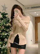 2023 Spring Elegant Knitted Sweater Women Pure Color Y2k Clothing Korea Fashion Long Sleeve Slim Sexy Pullover Female Casual Top