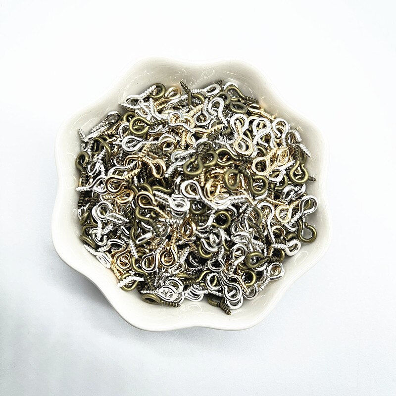 100 Pcs 8/10mm Eye Hook Screw Pins Gold/Silver Plated Clasp DIY Jewelry Finding