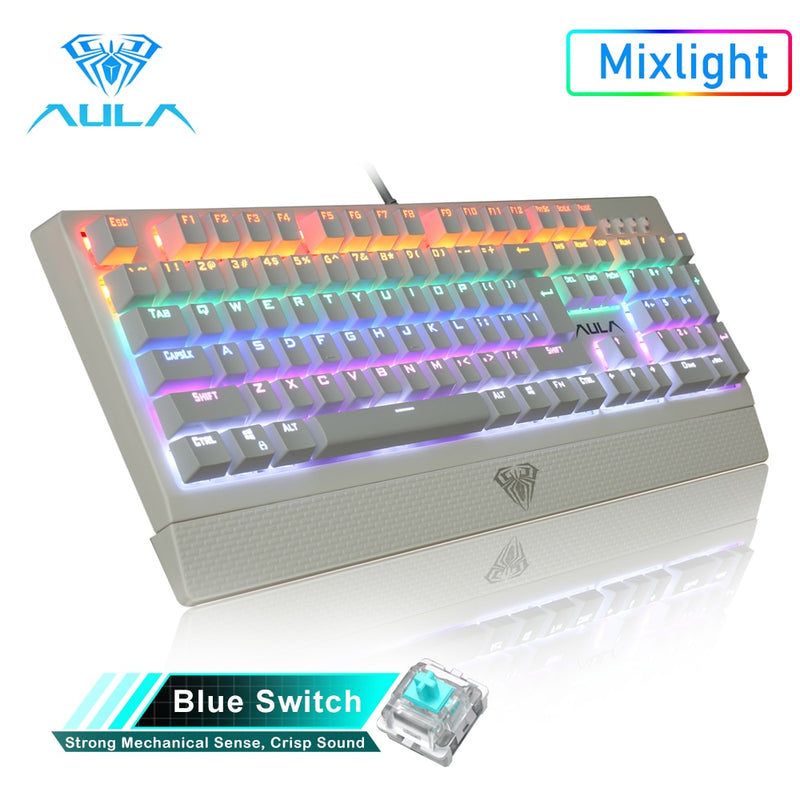 AULA RGB Gaming Mechanical Keyboard Blue Black Switch Wired Backlit Keyboard 104 Keys Anti-ghosting for Laptop Desktop PC Gamer