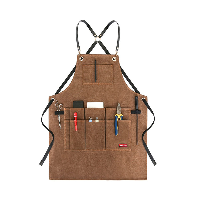 New Durable Goods Heavy Duty Unisex Canvas Work Apron with Tool Pockets Cross-Back Straps Adjustable For Woodworking Painting