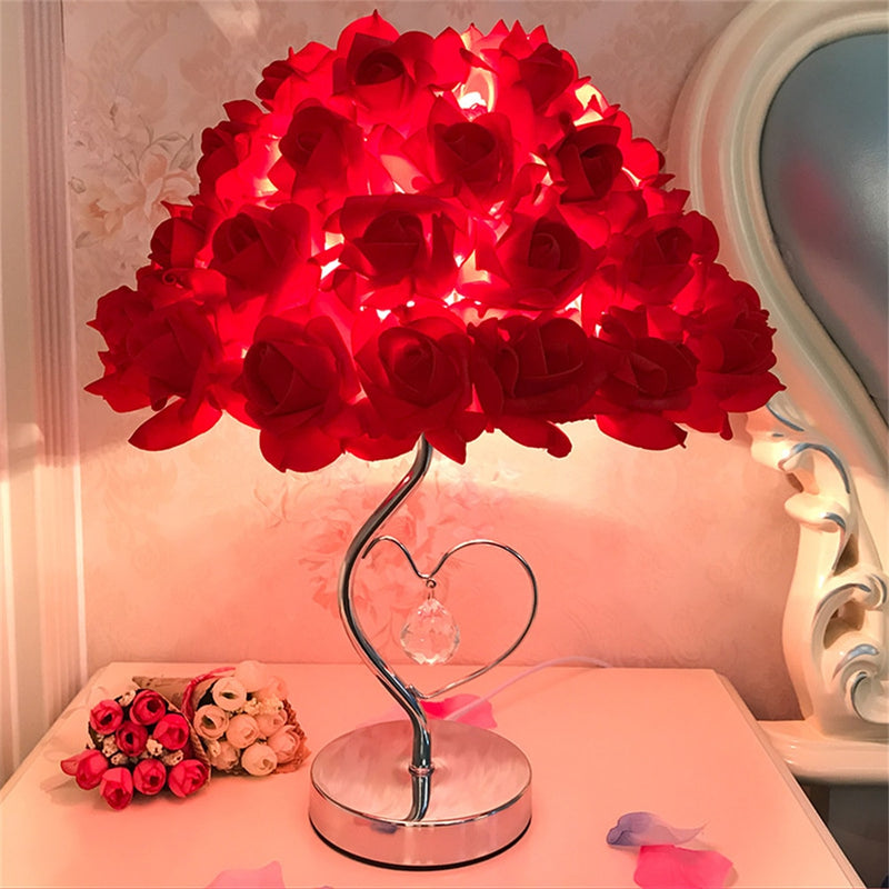 2022 European New Rose Flower Night Light Crystal Diamond Nightlight Wedding Party Bedroom Bedside Girl Valentine&