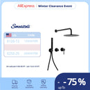 Bathroom Shower System Rainfall Shower Faucet Set Black Mixer Tap Luxury Matt Hot Cold With Brass Diverter High Pressure