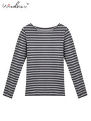 Fast Ship Basic Striped T-shirt Women Big Size S-5XL Multi Colors Casual Cotton Stretchy Long Sleeve Tops Tees Spring Autumn