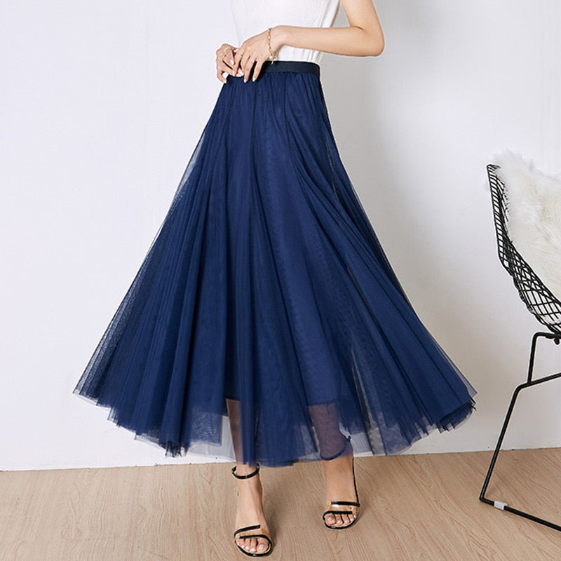 OHRYIYIE Beige Pink Maxi Long Skirt Spring Autumn Womens 2023 New Summer Tulle Skirt Party Mesh A-line Skirts Female Jupe Longue