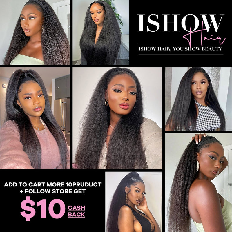 Ishow Peruvian Kinky Straight Hair Weave Bundles 8A Grade Human Hair Bundles Yaki Human Hair Extension Natural Black Color