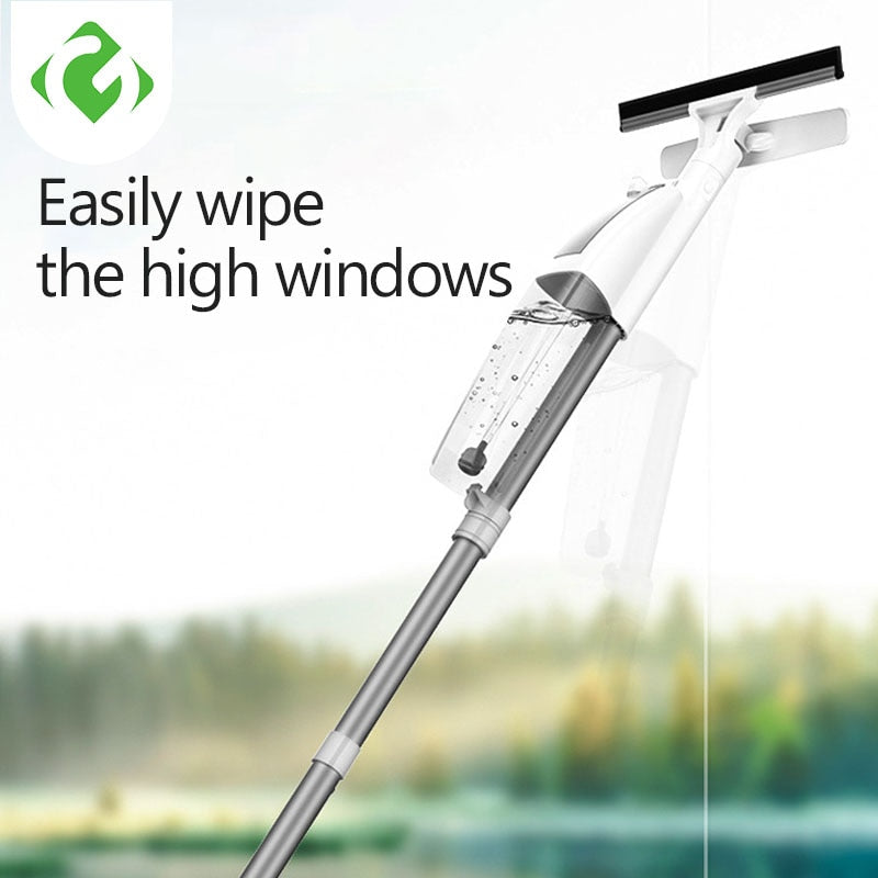 GUANYAO Glasreinigungsbürste mit Wasserspray Fensterreiniger Hochwertiger Aluminium-Langstiel Wischer und Tuch-Kombination aus Silikon