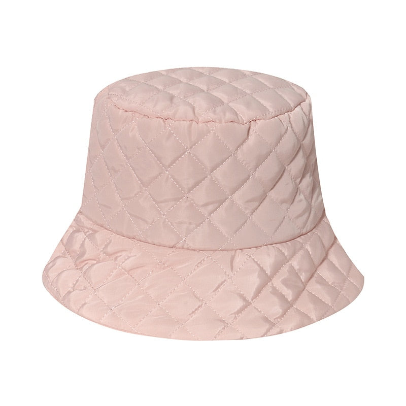 Sparsil Women Autumn Winter Foldable Bucket Hats Solid Lattice Silk Wadding Caps Keep Warm Prevent Cold Basin Fisherman Hat