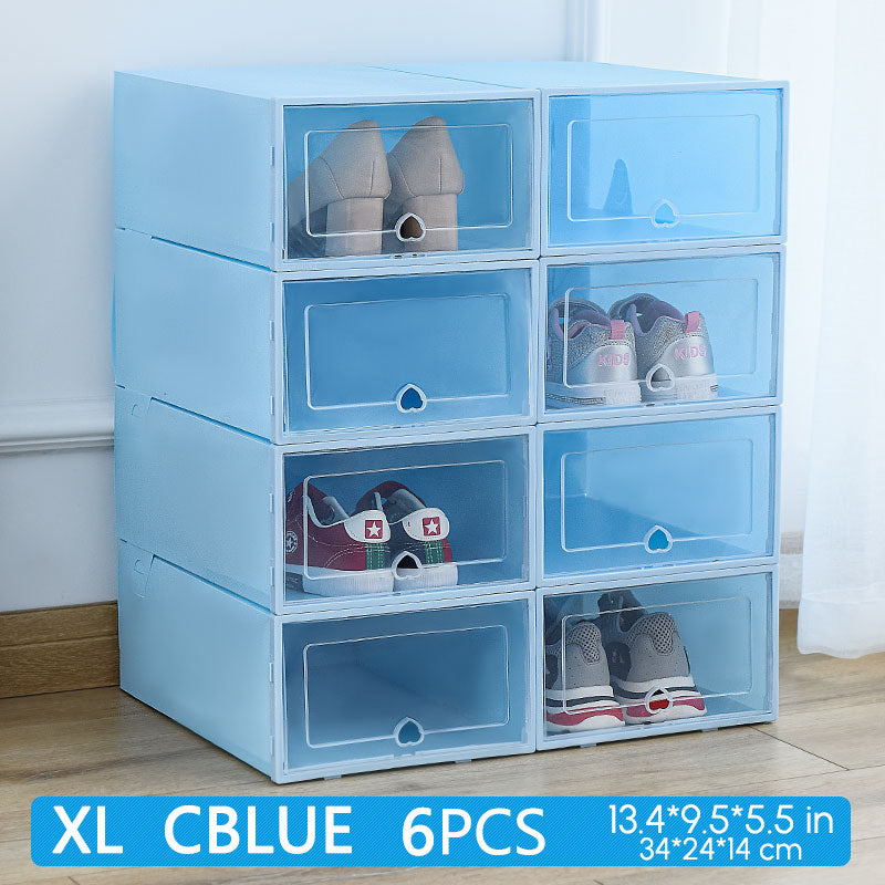 6Packs Transparent Shoe Box Shoes Organizers Plastic Thickened Foldable Dustproof Storage Box Stackable Combined Shoe Cabinet