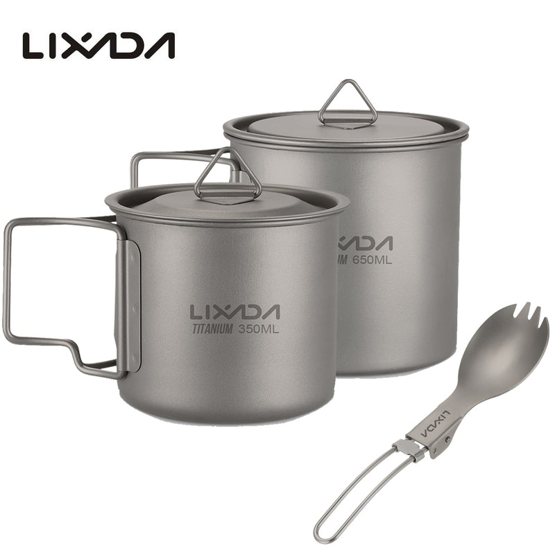 Lixada Titanium Cup Spork Camping Mug Picnic Utensils Heating Tableware Lightweight Outdoor Cooking Equipment Hiking Cookware