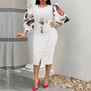African Ladies Dresses Elegant Wrist High Waist V Neck Vintage For Work Office Business Fashion Slim Vestidos Dress Midi 2023