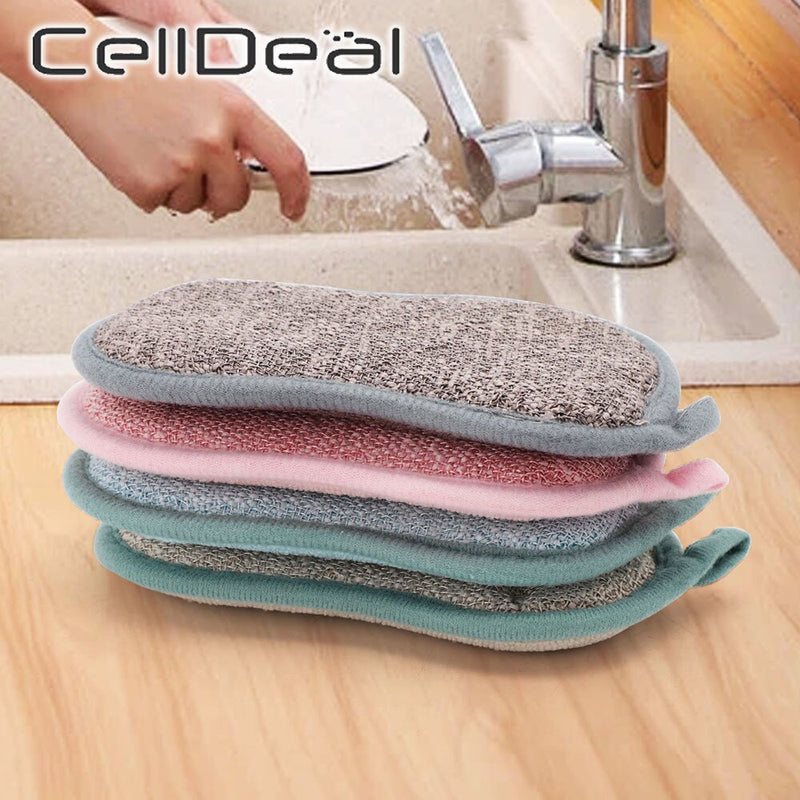 Dish Brush Double Sided Scouring Pad Reusable Cleaning Magic Sponges Cloth Kitchen Cleaning Tools Wipers Dishwashing Accessories