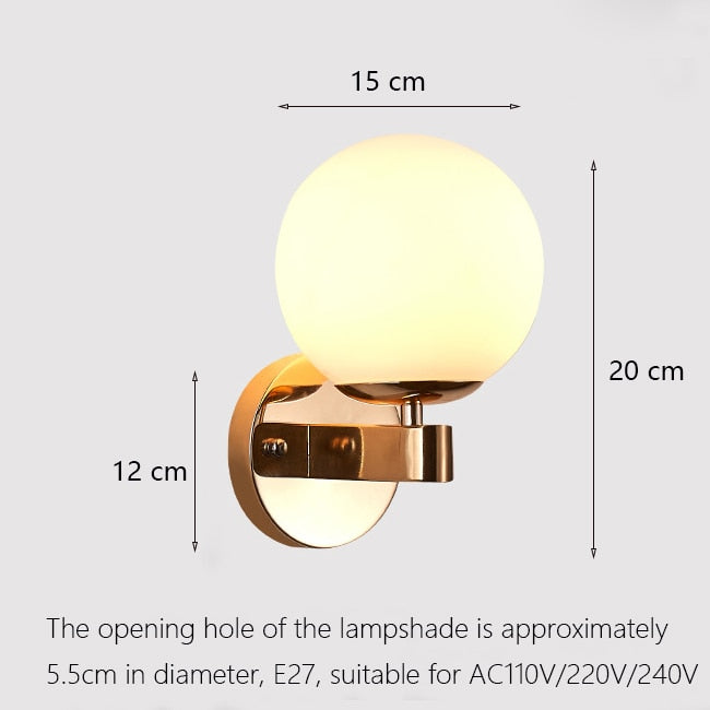 Decorative Led Wall Lamp Iron Night Reading Beside Lamp Home Stairs Vintage Loft Sconce Wall Lights Glass Ball Gold Black E27