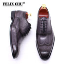 Zapatos de vestir de lujo para hombre de talla grande 6-13, zapatos Oxford de piel de becerro auténtica para hombre, zapatos formales cómodos Brogue con punta de ala para hombre