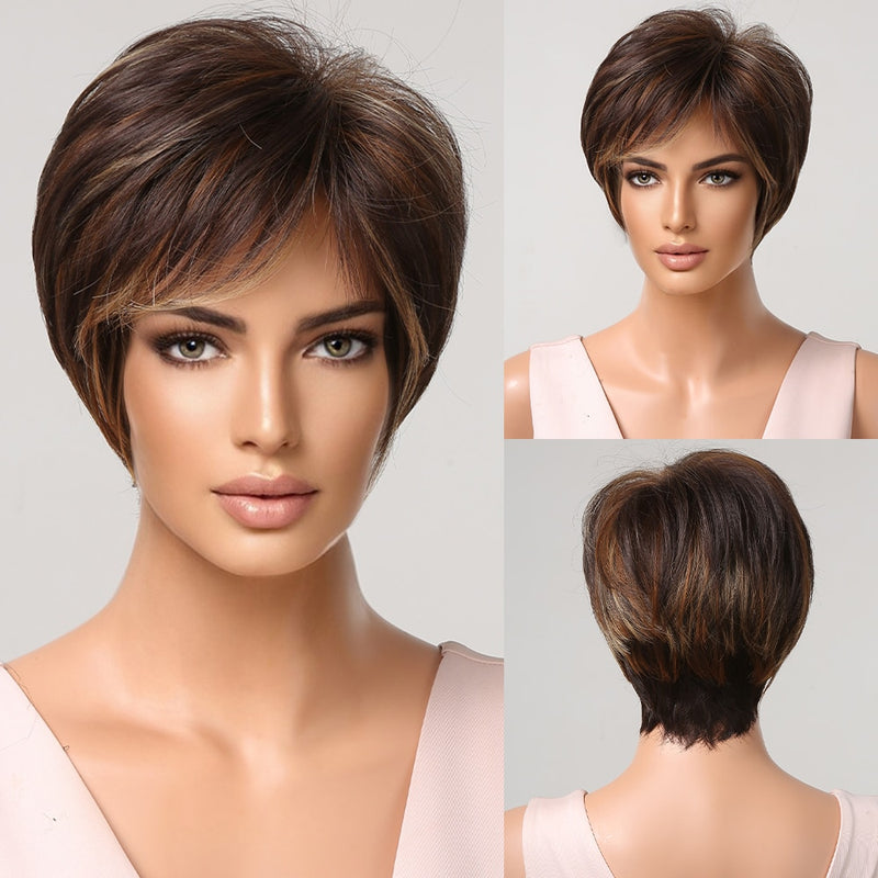 EASIHAIR Blonde Ombre Short Wigs Synthetic Hair Wigs for Women Natural Futura Hair With Bangs Daily Wigs Heat Resistant