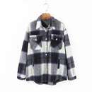 Autumn Winter Plaid Jackets Wool Blend Coat Fashion Button Thick Vintage Casual Office Warm Overshirt Ladies Outwear Chic Tops