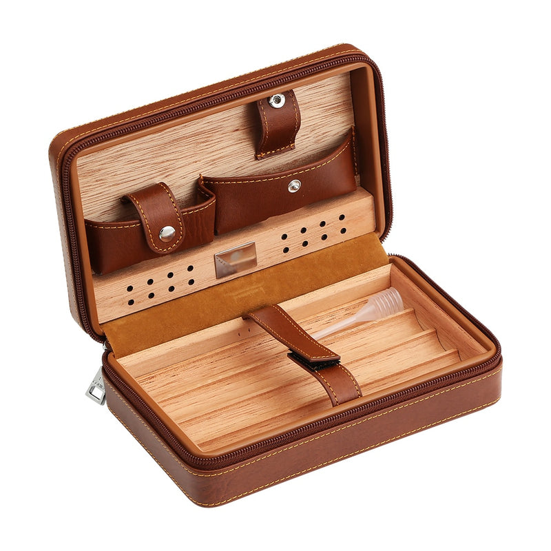 Humidificador de cigarros de madera de cedro portátil GALINER, estuche de viaje de cuero para cigarros, caja de almacenamiento para 4 cigarros, humidificador para Sigar