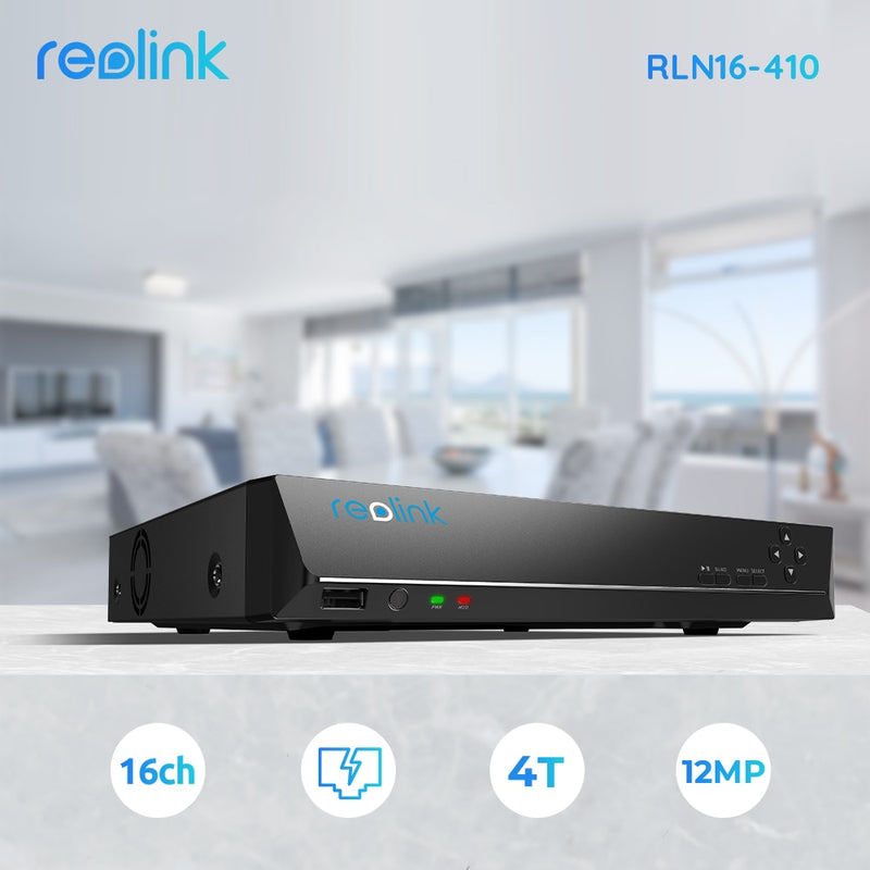 [Menschen-/Autoerkennung] Reolink 16ch NVR 4/5MP 4K 12MP PoE Netzwerkvideorecorder mit 3T/4TB HDD für IP-Sicherheitskameras RLN16-410