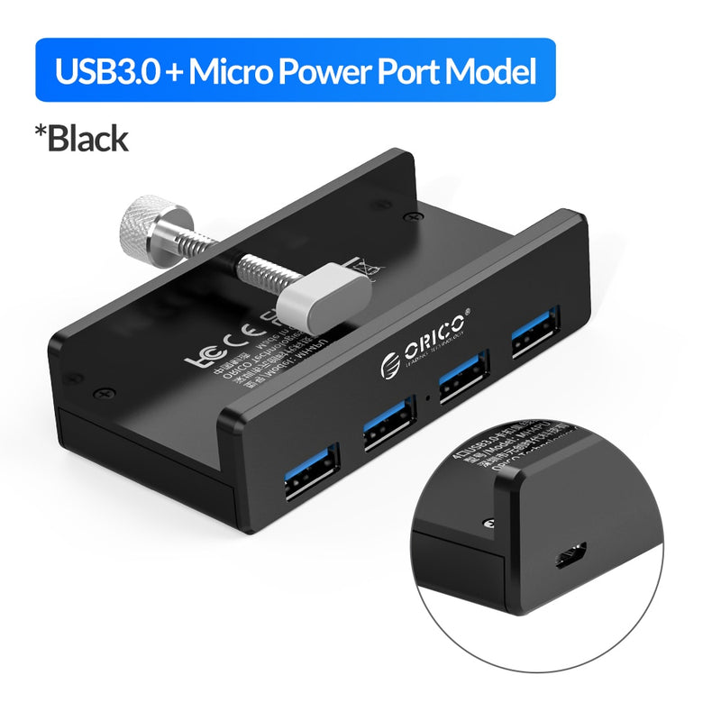 ORICO MH4PU Aluminum 4 Ports USB 3.0 Clip-type HUB For Desktop Laptop Clip Range 10-32mm With 150cm Date Cable - Silver