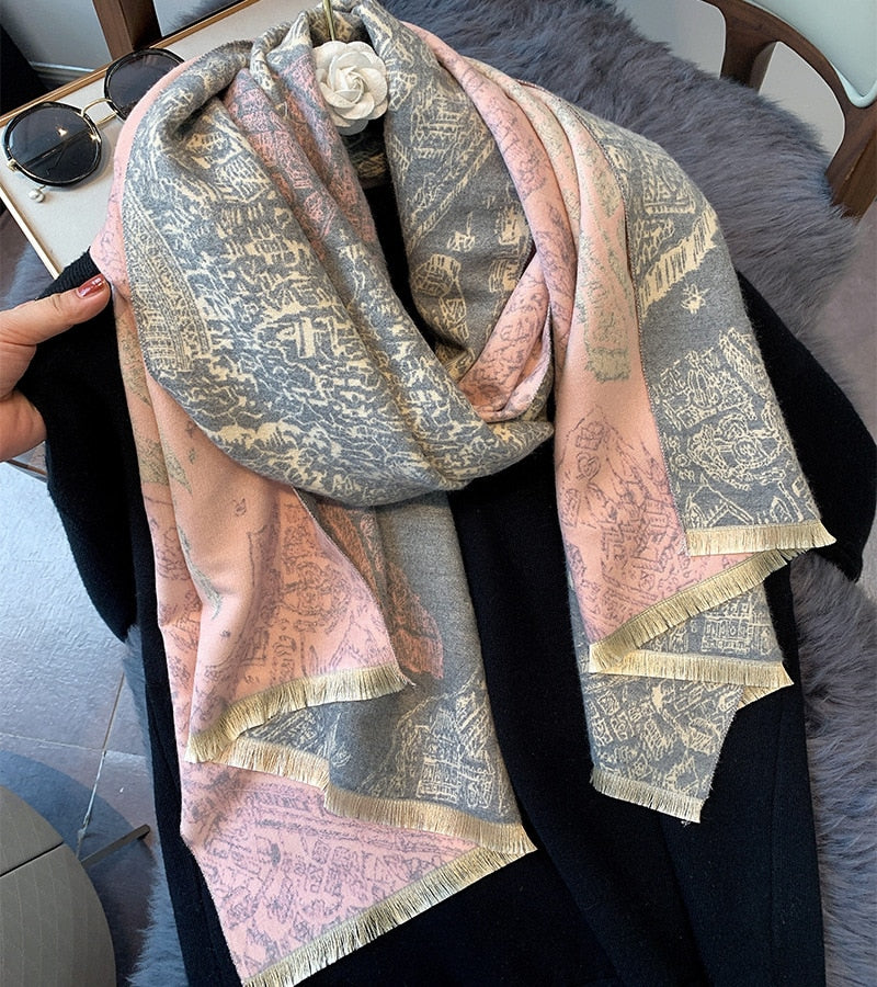 Bufanda de lujo con estampado de caballos para mujer, Bufandas cálidas de Cachemira para invierno, chales de Pashmina de marca, chales para mujer, Bufanda, pañuelo grueso