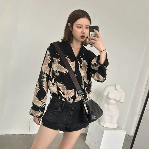 Vintage Printed Fashion Women Blouses 2022 women Long Sleeve Shirts print Chiffon blouse women ladies Loose Femme top 0845 30