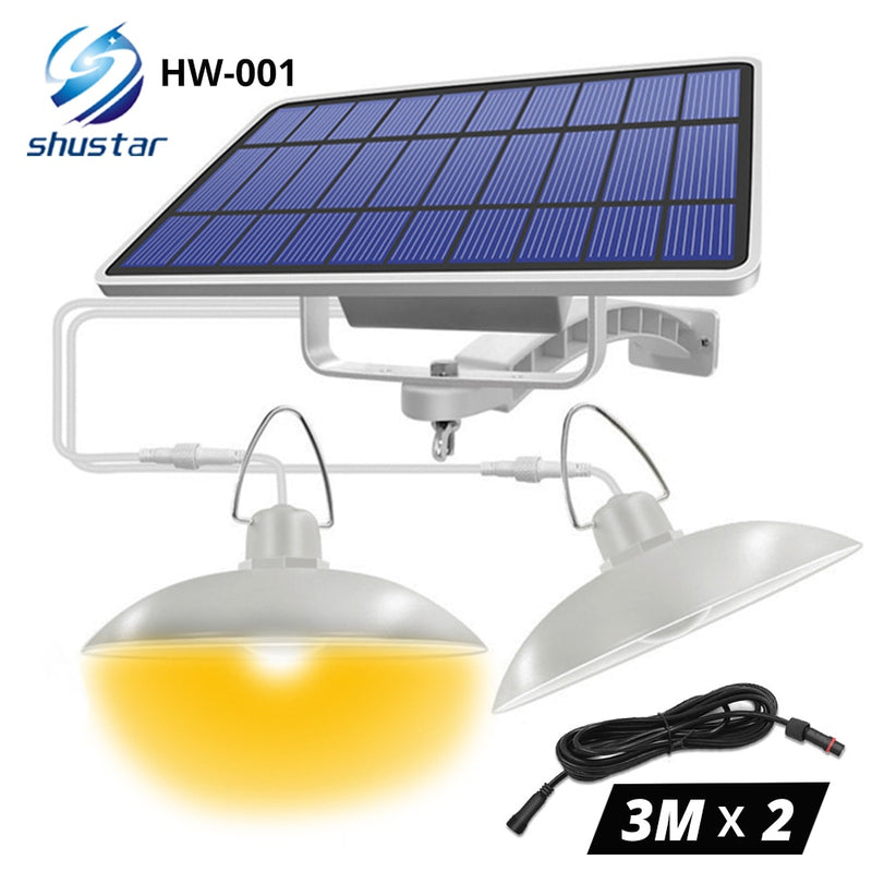 IP65 Wasserdichte Doppelkopf-Solarpendelleuchte Outdoor Indoor Solarlampe mit Kabel Geeignet für Hof, Garten, Innen usw.