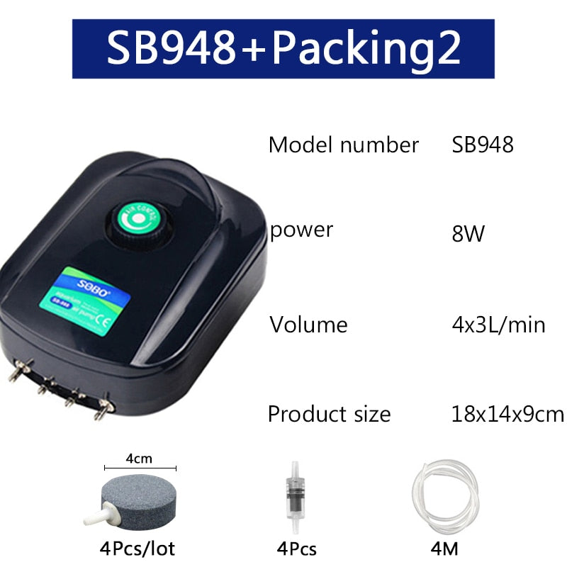 SOBO alta potencia 8w 12w bomba de aire de oxígeno para tanque de peces compresor de aire de acuario bomba de oxígeno de flujo de aire ajustable para peces