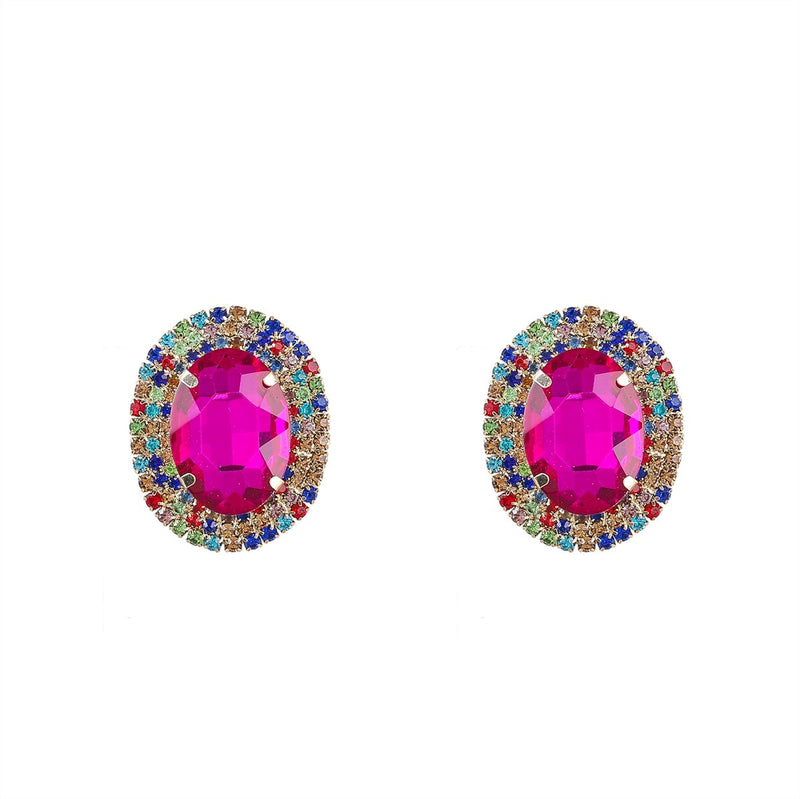 Pauli Manfi, nueva moda, pendientes multicolores de diamantes de imitación para mujer, pendientes elegantes con personalidad para mujer, pendientes de tuerca súper grandes