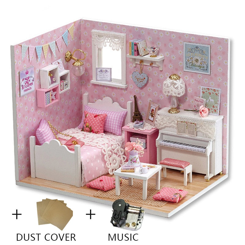 Diy Dollhouse Wooden Miniatures Doll House Furniture LED Lights House Building Kit Toys for Children Birthday Gifts