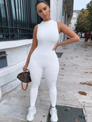 Kliou new jumpsuit women elastic hight casual fitness sporty rompers sleeveless zipper activewear skinny summer outfit