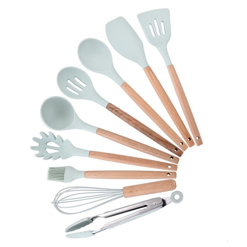 9-13Pcs Cooking Tools Set Premium Silicone Kitchen Cooking Utensils Set with Storage Box Turner Tongs Spatula Soup Spoon